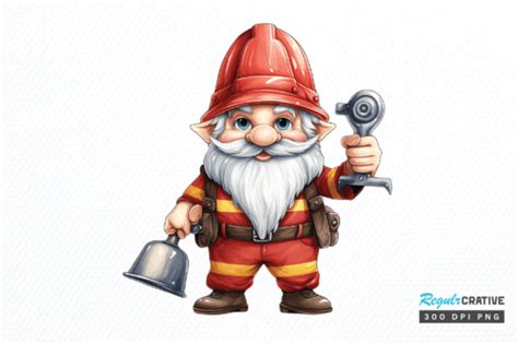 Watercolor Funny Fireman Gnome Clipart Graphic By Regulrcrative