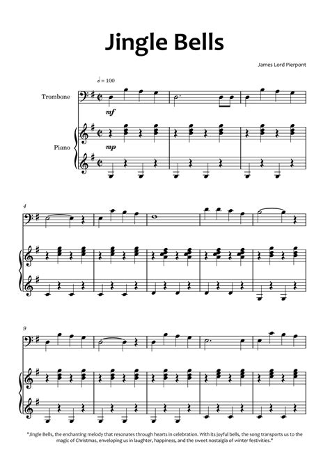 Jingle Bells Arr Glauco Fernandes By James Lord Pierpont Sheet Music For Trombone And Piano