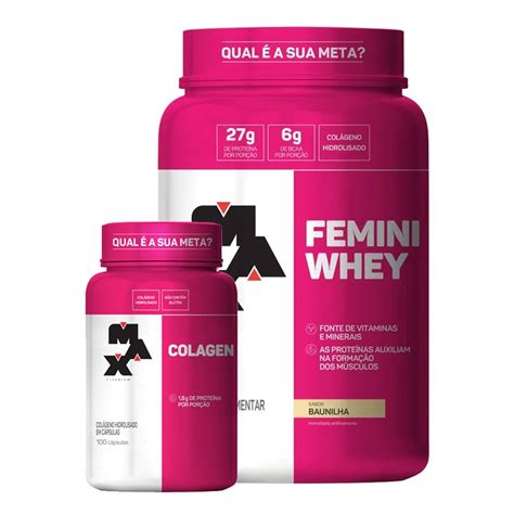 Kit Femini Whey Max Titanium G Colageno Caps Max Titanium