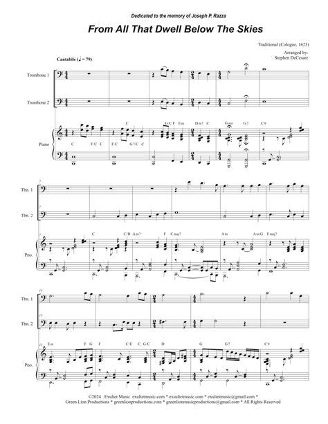 From All That Dwell Below The Skies Trombone Duet Arr Stephen Decesare Sheet Music