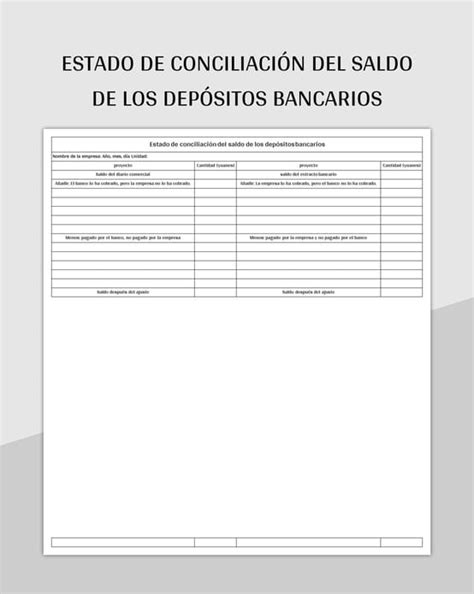 Plantilla De Excel Estado De Conciliaci N Del Saldo De Los Dep Sitos