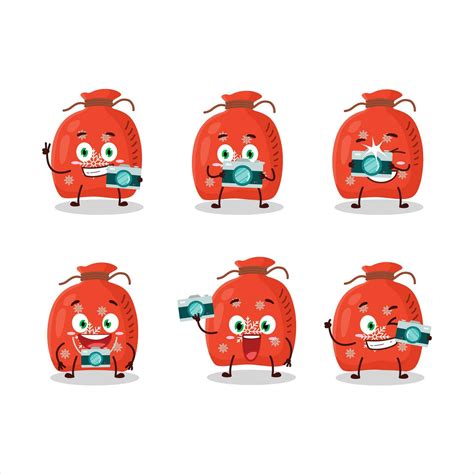 Photographer Profession Emoticon With Red Santa Bag Cartoon Character