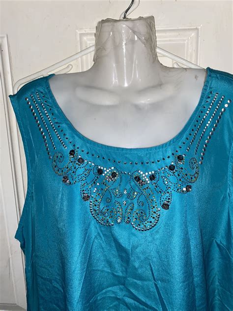 Roz Ali Embellished Aqua Color Sleeveless Top X Bust Ebay