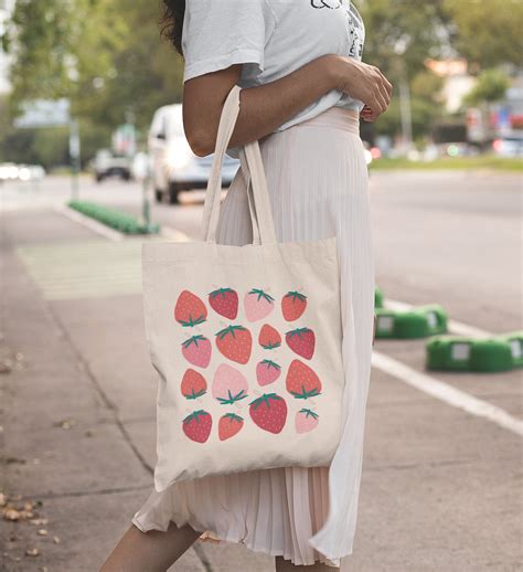 Strawberry Tote Bag Cute Tote Bag Strawberry Bag Plant Tote Etsy Canada