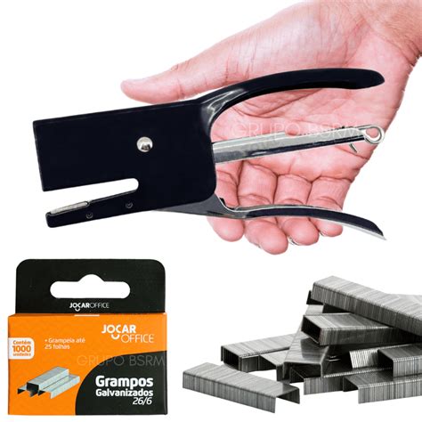 Grampeador Kit 1000 grampos 26 6 galvanizado para papel escritório