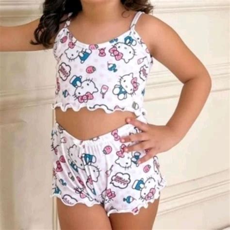 Pijama Feminino Adulto Ondinha Cropped Baby Doll Short Estampado Suede