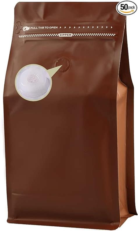 DMPACKDM Coffee Bags With Valve 16 Oz 1 Lb 50pcs Brown High Barrier