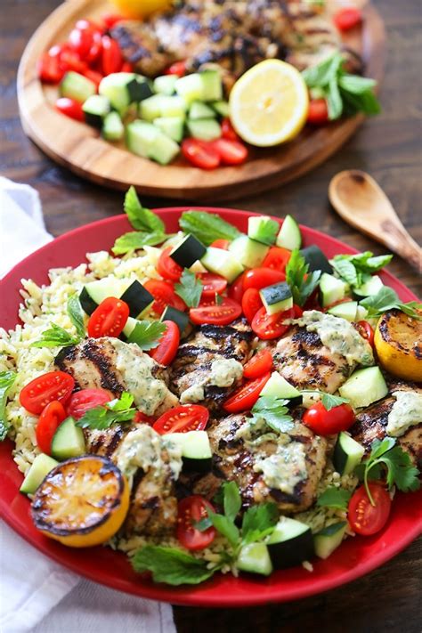 Greek Tahini Chicken With Cucumber Tomato And Lemon Orzo Salad The