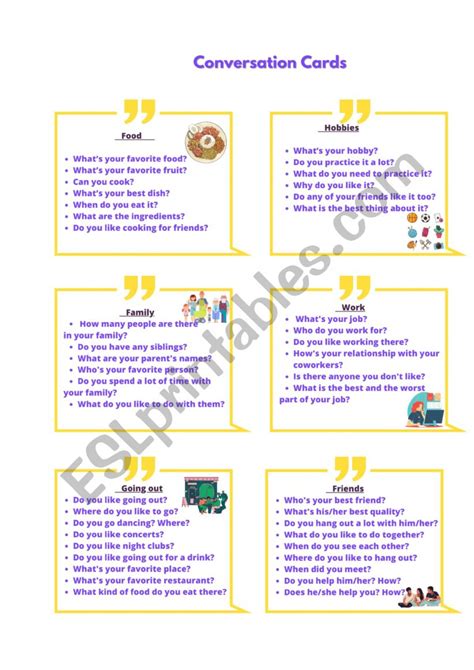 Conversation Cards For Elementary Students Esl Worksheet By Jessica