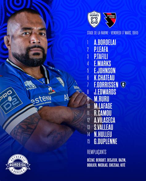 La compo du RCV face à Oyonnax Rugby Club Vannes