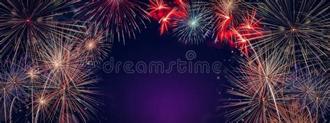 Firework Background Banner Panorama Colorful Festive Firework In