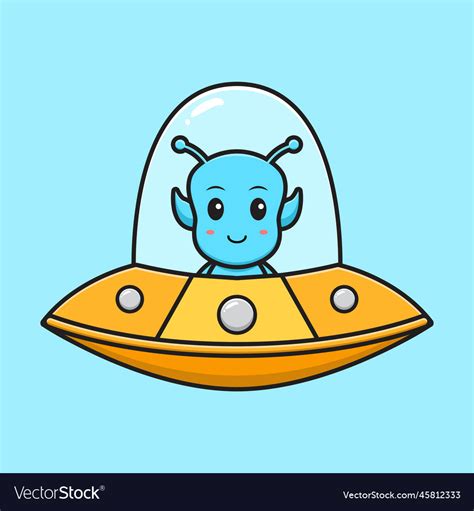 Cute Alien Flying With Ufo Cartoon Icon Royalty Free Vector