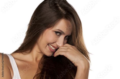 Embarrassed Young Woman Laughs Stockfotos Und Lizenzfreie Bilder Auf Bild 127946691