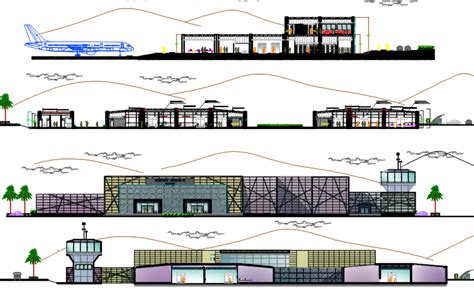 Elevation Design And Section Plan Of Airport Project Cadbull