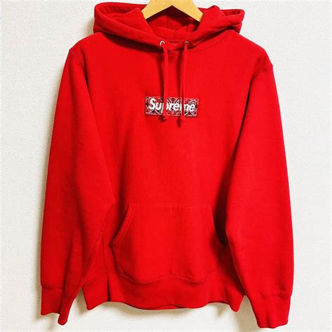 Supreme Bandana Box Logo Hooded Sweatshirt Red M 19aw 2019年 赤 バンダナ ボックスロゴ ペイズリー 胸ロゴ パーカ ｜売買された