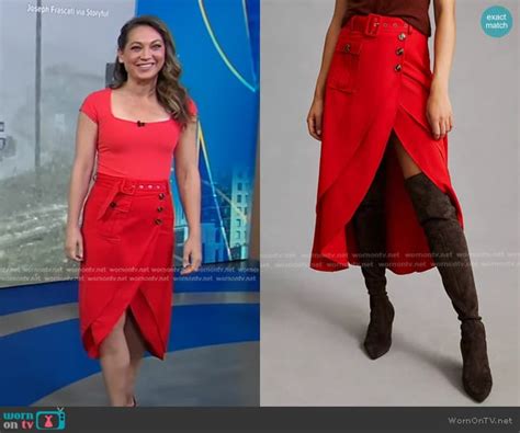 Wornontv Gingers Red Square Neck Top And Belted Wrap Skirt On Good Morning America Ginger