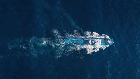 Top View Of A Fishing Boat Sailing In The Atlantic Ocean 23347535 Stock