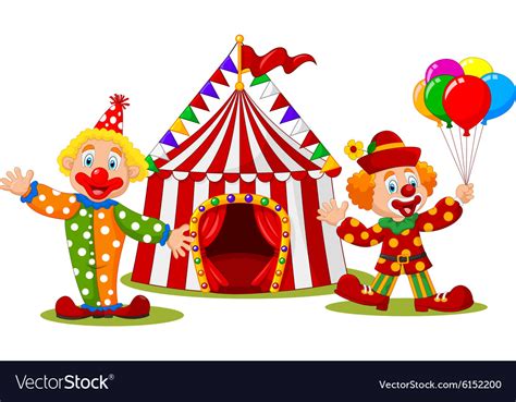 Cartoon happy clown in front of circus tent Vector Image