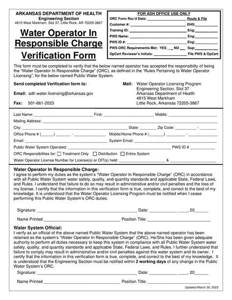 Arkansas Water Operator In Responsible Charge Verification Form Fill Out Sign Online And