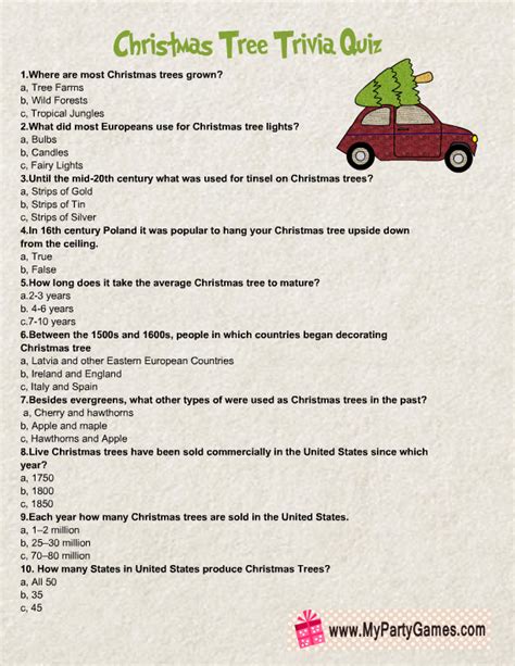 Free Printable Christmas Tree Trivia Quiz