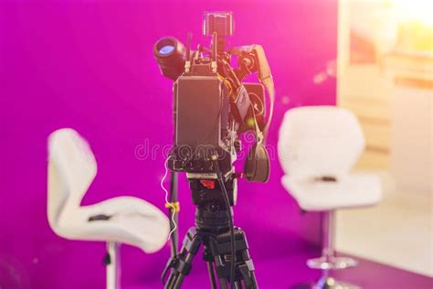 TV NEWS Studio with Camera and Lights Stock Image - Image of ...