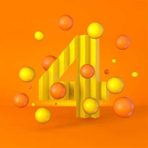 Warm Minimal Yellow Sparkling Font Number 4 FOUR 3D Stock Illustration