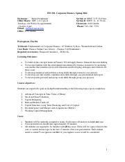 Fin Syllabus For Spring Pdf Fin Corporate Finance