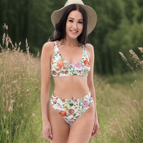 Hot Summer Blooms Sweet Cottagecore Recycled High Waisted Bikini