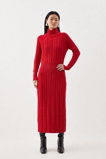 Cable Knit Funnel Neck Maxi Dress Karen Millen