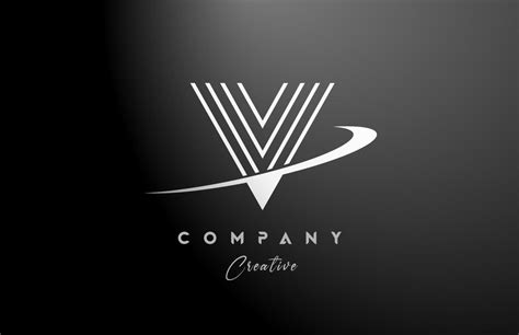 black white V alphabet letter logo icon design with swoosh. Creative line template for company ...