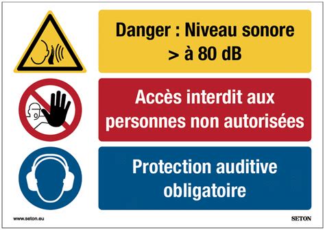 Panneau Danger niveau sonore supérieur à 80 dB Seton Belgique