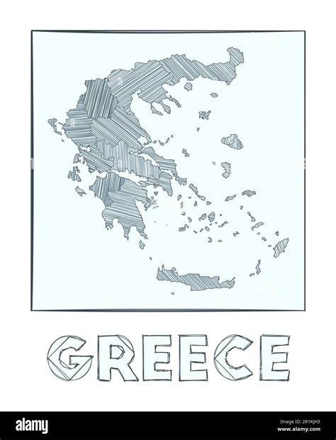 Sketch Map Of Greece Grayscale Hand Drawn Map Of The Country Filled