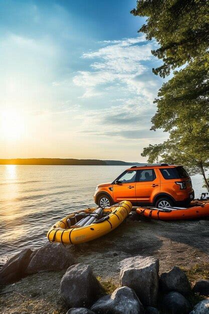 Premium AI Image A Lifeguard Boat Being Hauled By An Suv Car