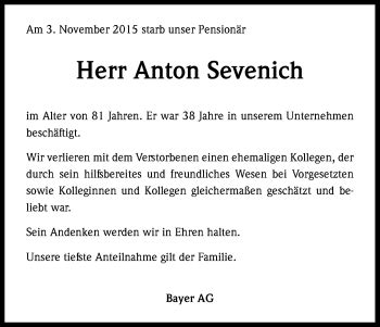 Traueranzeigen Von Anton Sevenich Wirtrauern