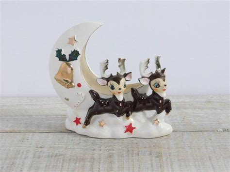 Vintage Ceramic Reindeer Planter Mid Century Holiday Decor Etsy Reindeer Planter Christmas