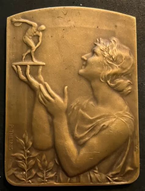 MÉDAILLE BRONZE ART Nouveau Le lanceur de disque 1954 par FONSON P