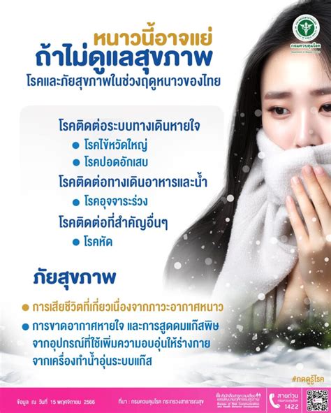 กรมควบคุมโรค เตือนระวัง 4 โรคและ 2 ภัยสุขภาพหน้าหนาว