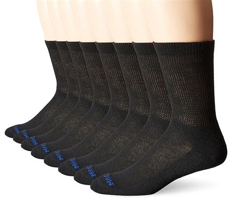 Medipeds Mens 8 Pack Diabetic Crew Socks With Non Binding Top Black Shoe Size Men 9 12