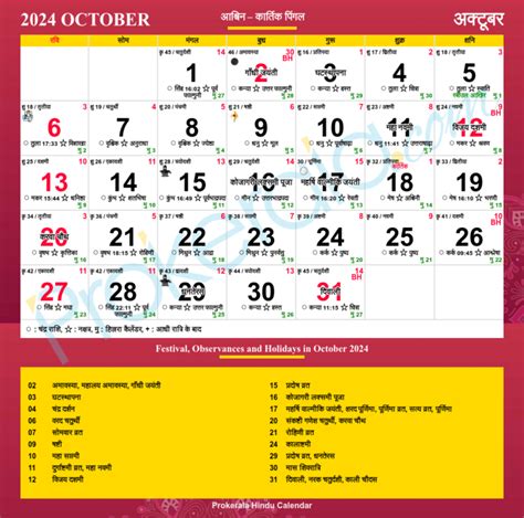 October Hindu Calendar India Calendar