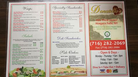 Menu At Donatello S Pizzeria Niagara Falls