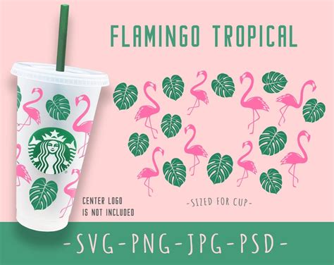 Flamingos Tropical Starbucks Cold Cup SVG Full Wrap For Etsy