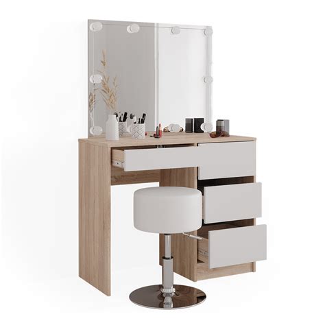 Vicco Coiffeuse Sonoma 90cm avec éclairage LED et tabouret Sherry