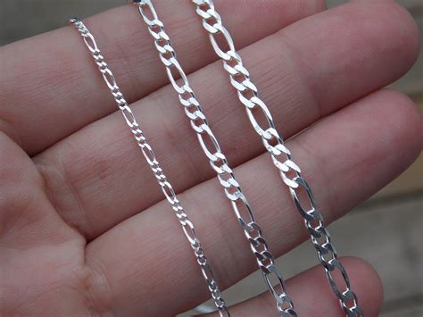 Solid 925 Sterling Silver Light Figaro Link Design Chain Necklace