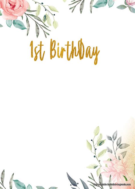 Free Printable First Floral Birthday Invitation Templates Floral