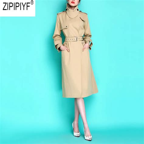 2018 Autumn New England Style Trench Women Fashion Long Sleeve Turn Down Collar Khaki Adjusted