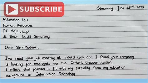 Application Letter For Content Creator Position Lamaran Kerja Sebagai