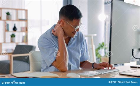 Businessman Computer And Neck Pain From Stress Burnout Or Overworked