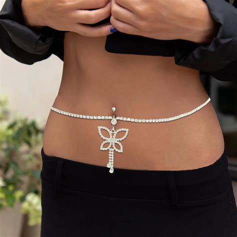 Stonefans Sexy Rhinestone Waist Navel Chain Piercing Jewelry For Women