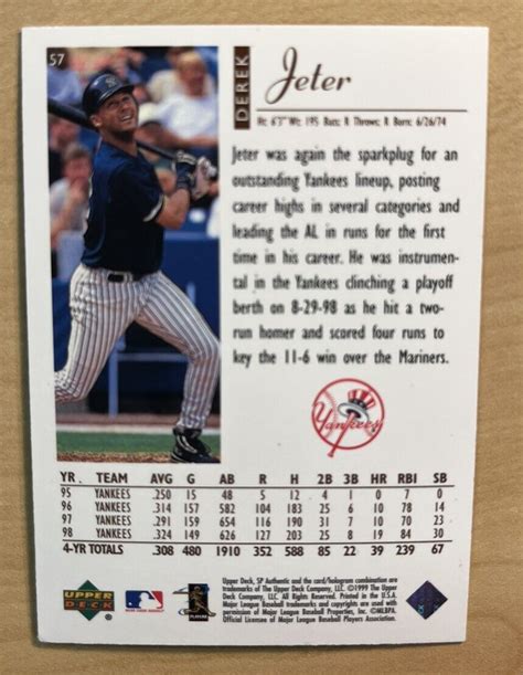 Derek Jeter Upper Deck Sp Authentic Card Mint Ebay