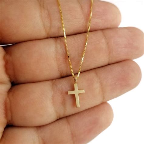 14K Yellow Solid Gold Cross Chain Pendant. Minimalist - Etsy